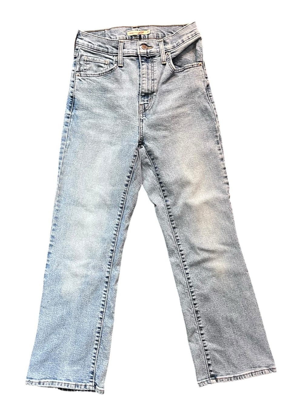 Light Wash High Waisted Crop Flare Leg Jeans